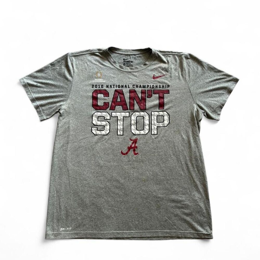 Gray Nike Alabama Crimson Tide 2016 National Championship tee with 'CAN'T STOP'